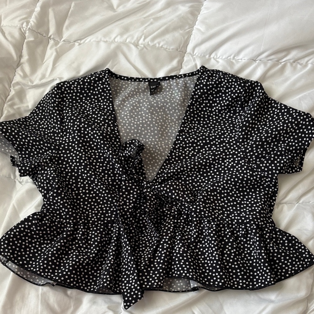 SHEIN Black and White Polka Dot Women's Top